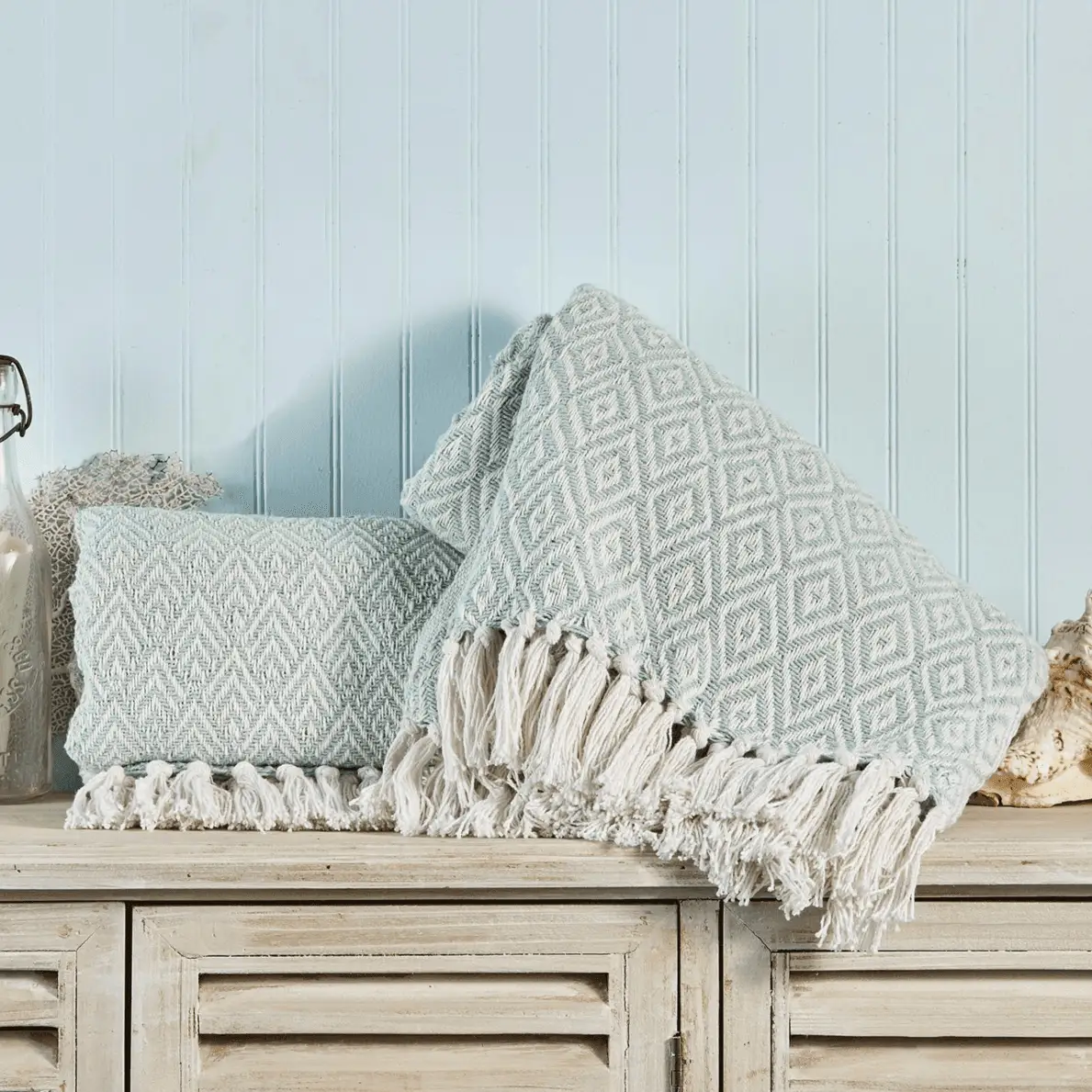 Mallorca Tassel Throw Mint Geometric Cotton