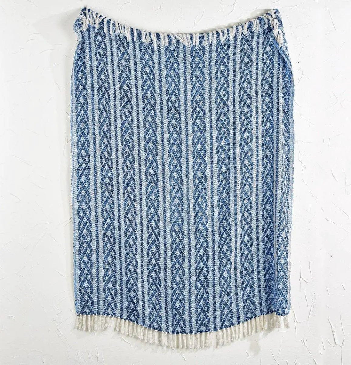 Blue Diamond Throw With Tassels Cotton Blanket