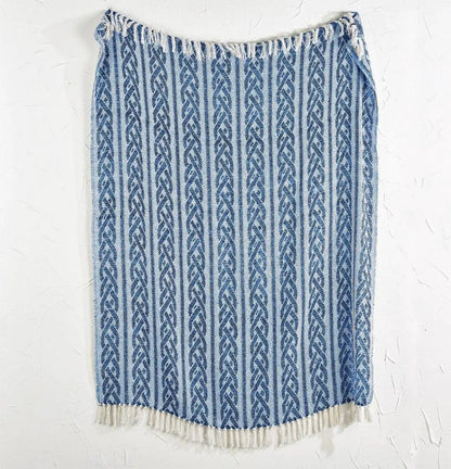 Blue Diamond Throw With Tassels Cotton Blanket