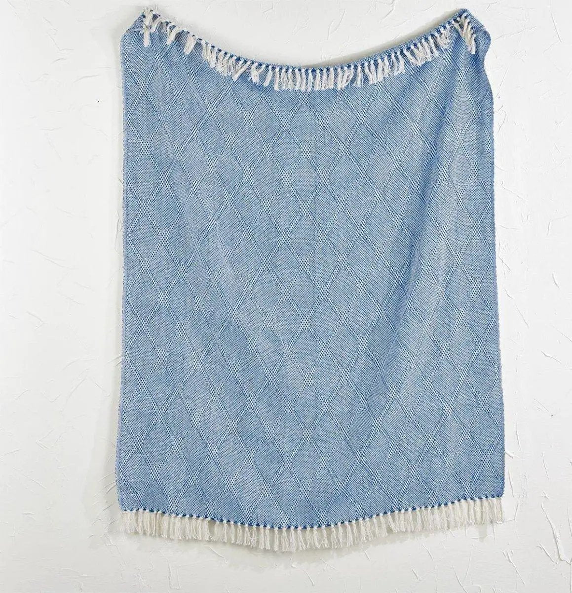 Blue Diamond Throw With Tassels Cotton Blanket