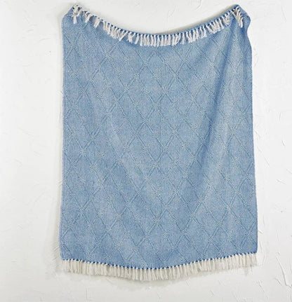 Blue Diamond Throw With Tassels Cotton Blanket