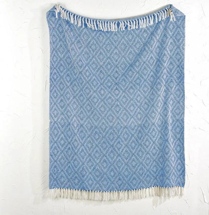 Blue Diamond Throw With Tassels Cotton Blanket