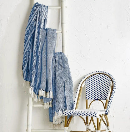 Blue Diamond Throw With Tassels Cotton Blanket