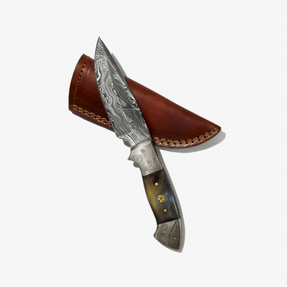 TD-005 Titan International K Damascus knife with leather sheath on Tampa Home & Garden Store