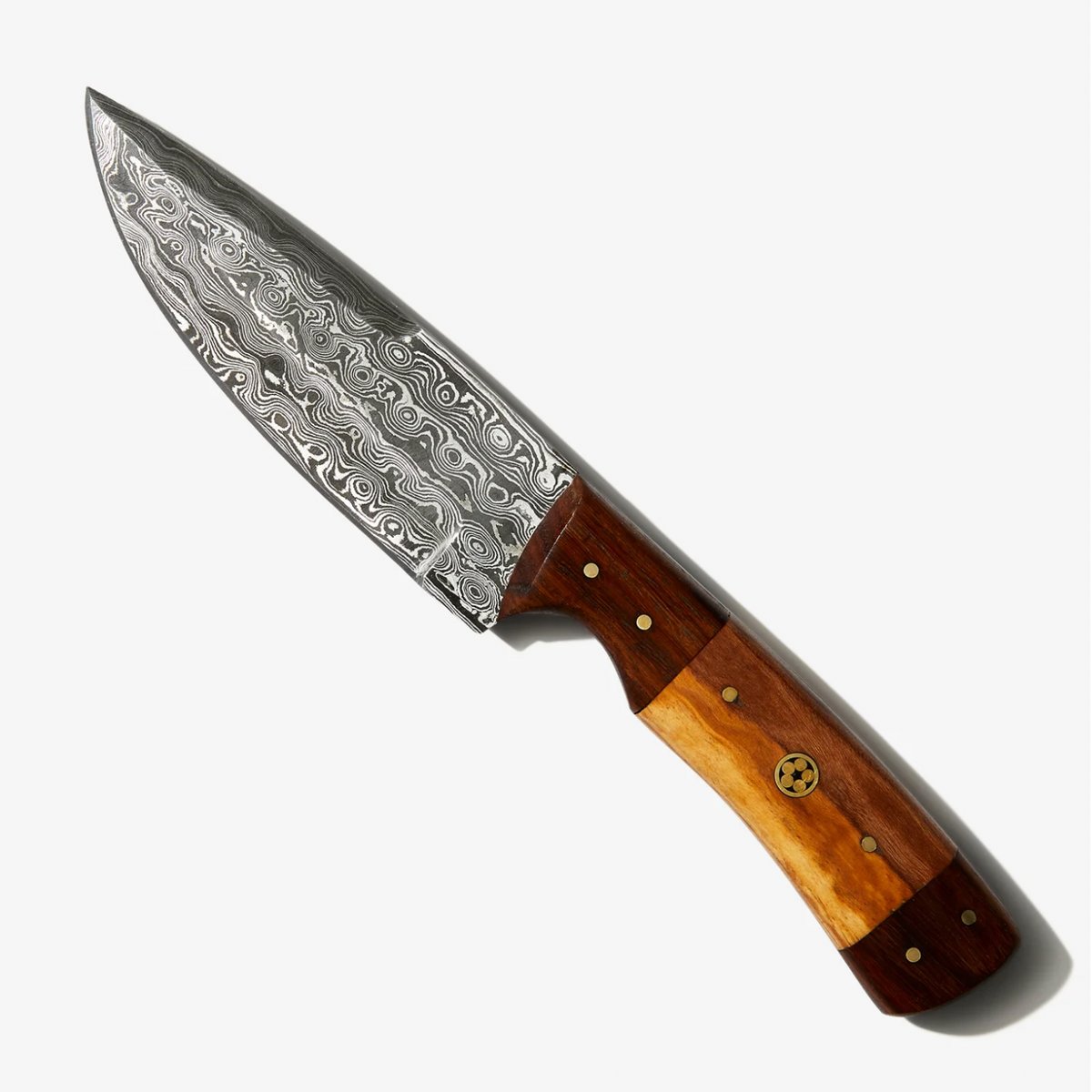 9in Damascus blade for Ever Outdoor TD-087 with brown wood handle Titan logo on Tampa Home & Garden Store