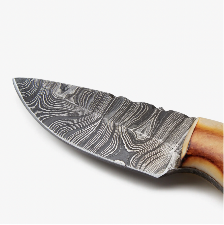 Damascus Blaze Neck Knife TD-200 by Titan Intl K with patterned damascus blade and bone handle on Tampa Home & Garden Store