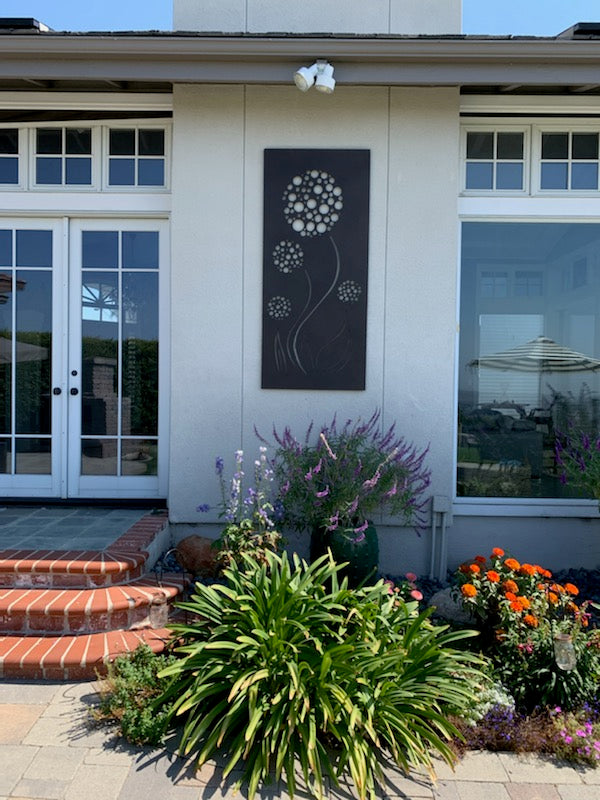 Outdoor metal privacy screen panel Rustica Ornamentals, black steel with floral motif on Tampa Home & Garden Store
