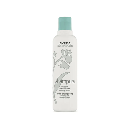 AVEDA Shampure nurturing conditioner bottle with turquoise cap and soft gray botanical art on Tampa Home & Garden Store