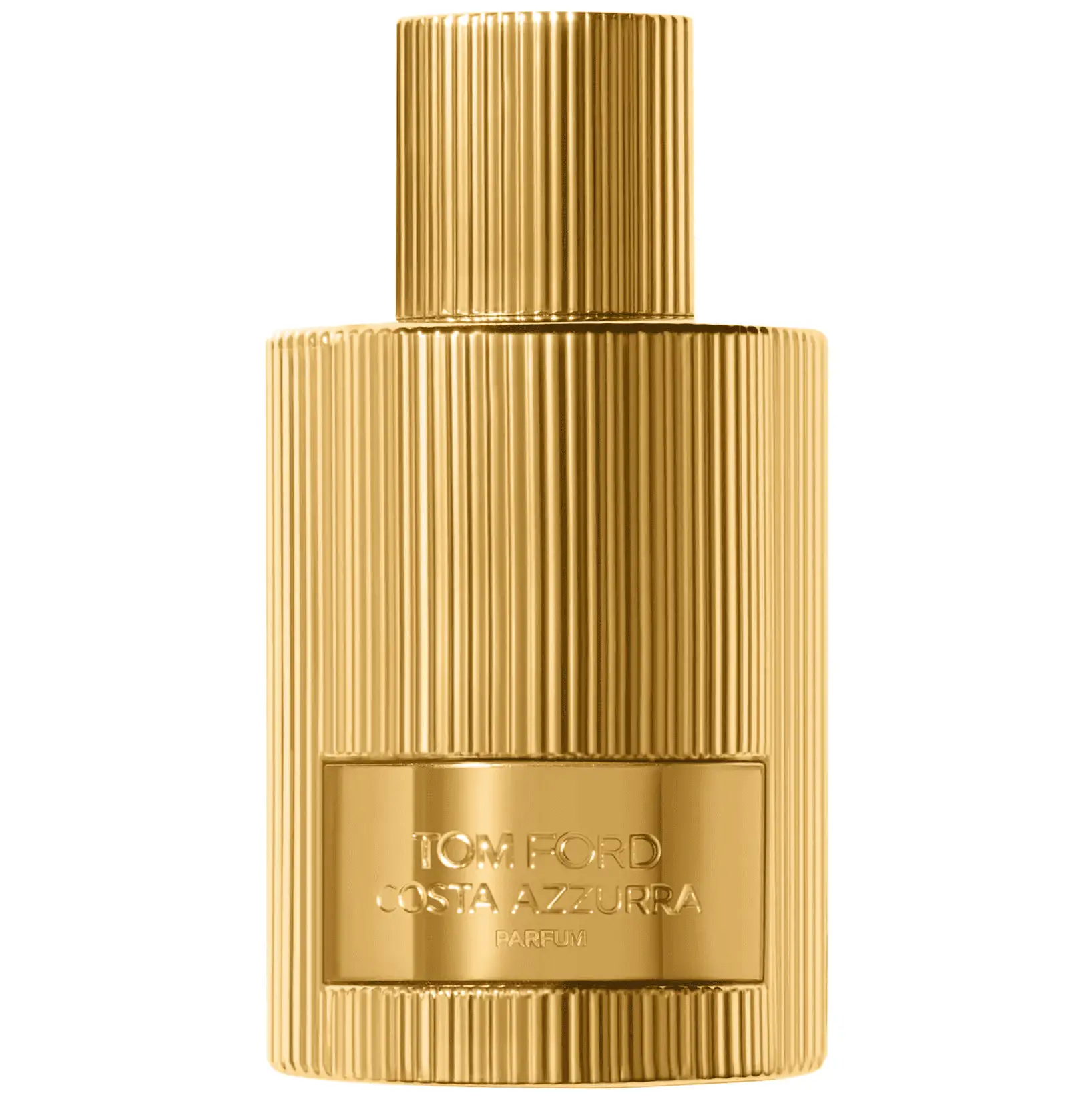 Tom Ford Costa Azzurra Parfum 3.4 oz gold ribbed bottle with embossed TOM FORD branding on Tampa Home & Garden Store