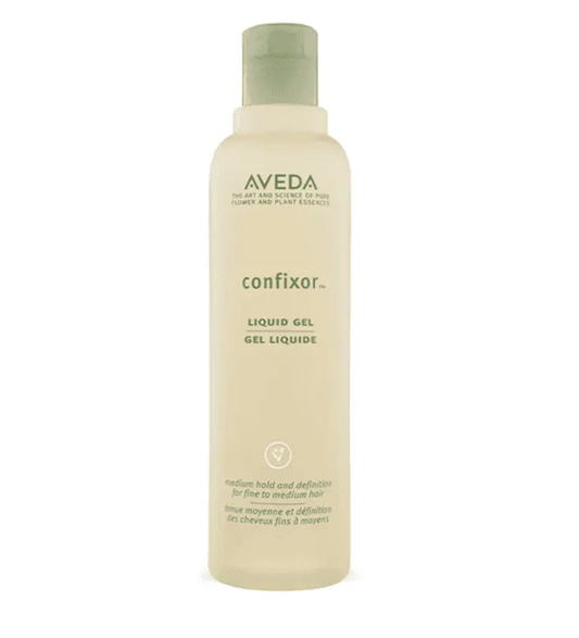 Aveda Confixor Liquid Gel 8.5 oz bottle, pale beige plastic with green cap, hair gel on Tampa Home & Garden Store