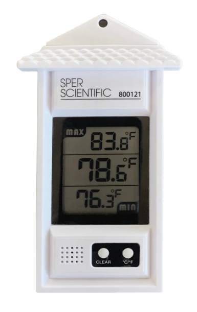 Termómetro con pantalla digital de valores mínimos y máximos (sin mercurio)