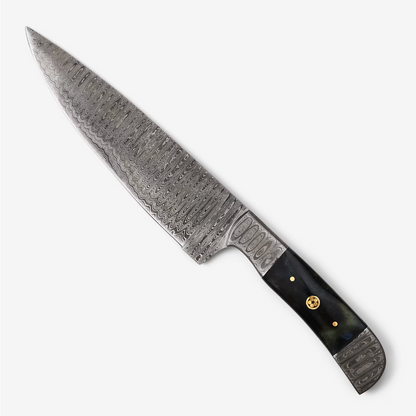 TD-057 kitchen knife Damascus blade, black handle with brass rivets by Titan International K on Tampa Home & Garden Store