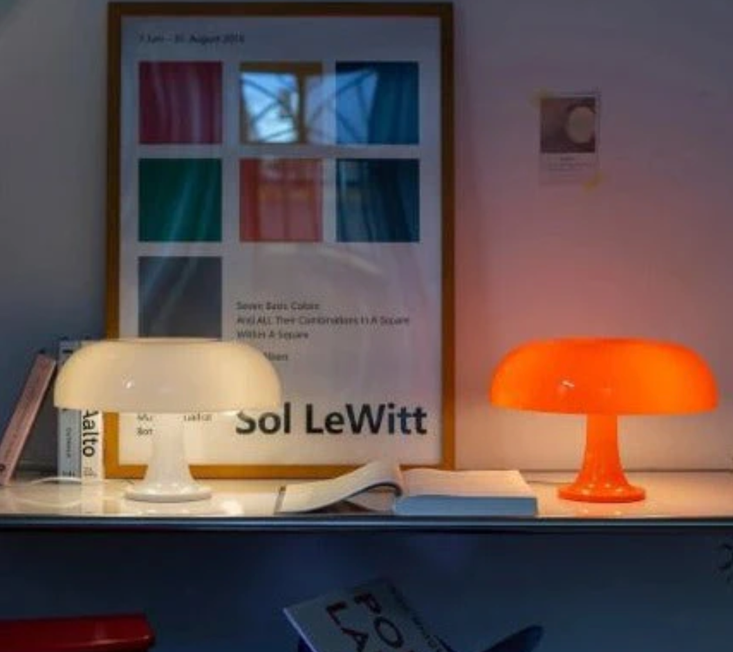 Nordic Mushroom Table Lamp pair in white and orange by Moktan Sabai for ambient decor on Tampa Home & Garden Store