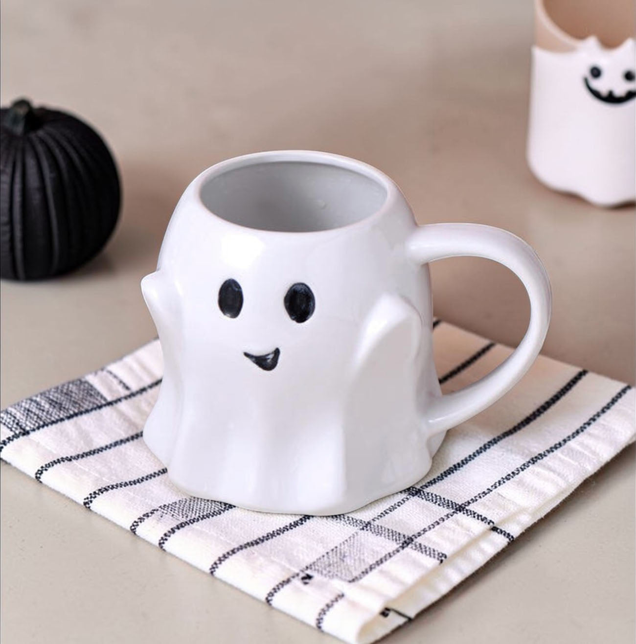 Ghost mug white ceramic ghost-shaped coffee mug Gia Roma seasonal decor on Tampa Home & Garden Store