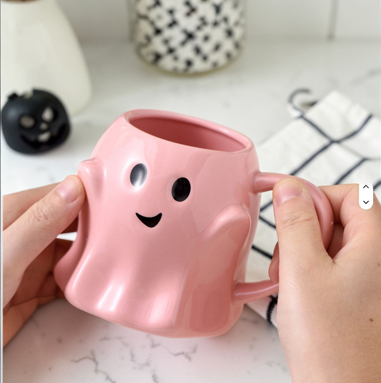 Ghost Mug Gia Roma pink ceramic coffee mug with a cute smiling face on Tampa Home & Garden Store