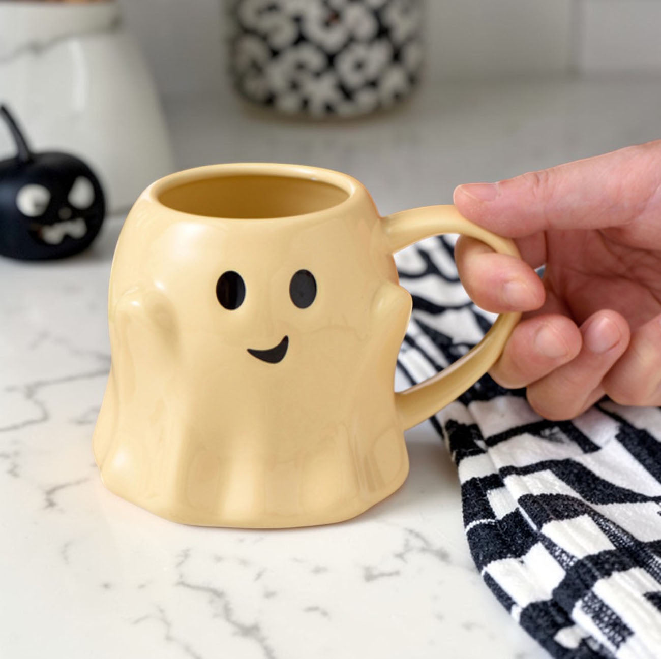 Ghost Mug ceramic coffee mug beige with friendly ghost face Gia Roma on Tampa Home & Garden Store