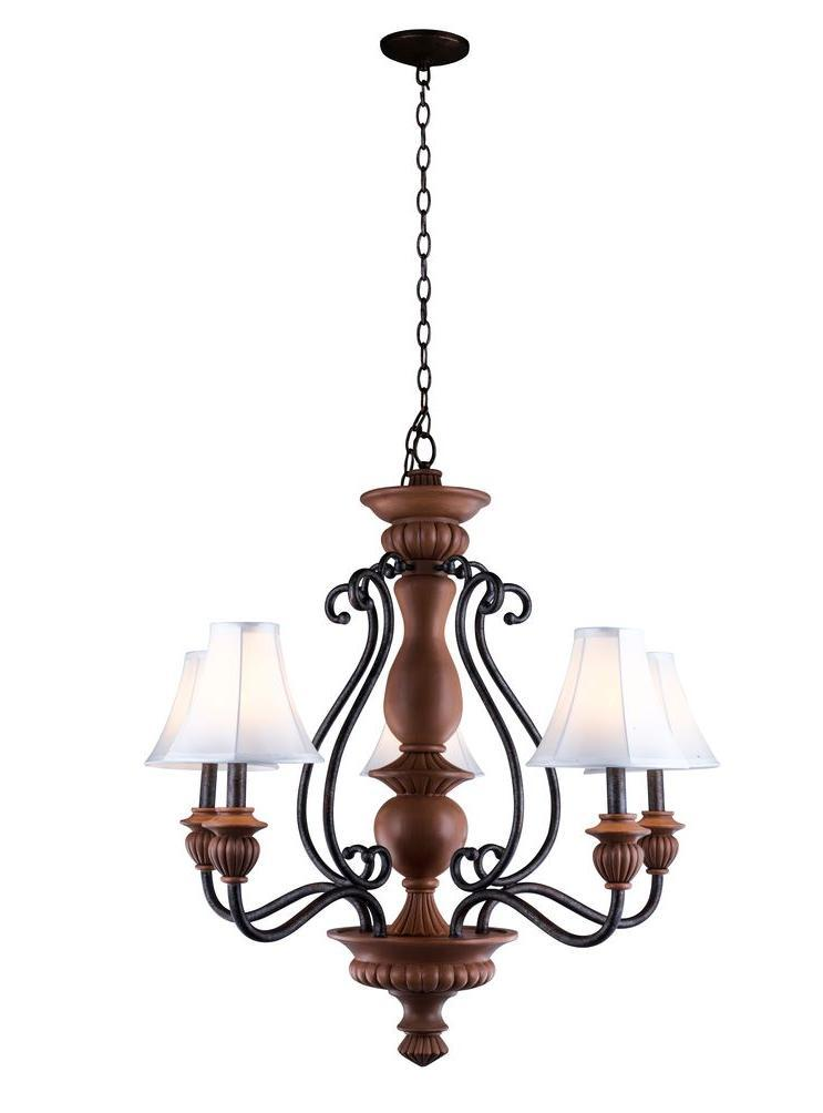 Antiqued Gold And White Five Light Chandelier