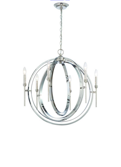 World Imports Rondure 6-Light Polished Nickel chandelier with adjustable chain on Tampa Home & Garden Store