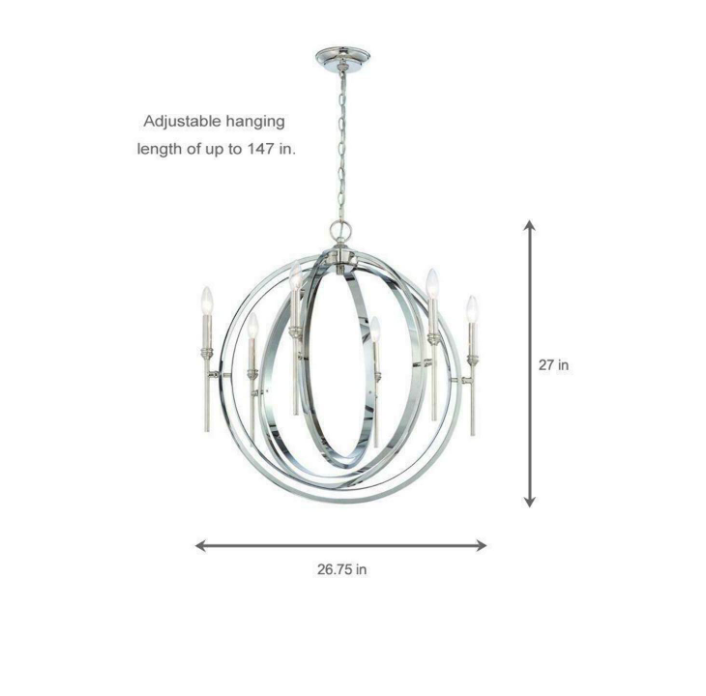 Rondure 6-Light polished nickel chandelier with adjustable height by Vanessa Jane on Tampa Home & Garden Store
