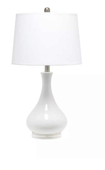Hampton Bay White and Acrylic Tear Drop Accent Lamp Base with white fabric shade on Tampa Home & Garden Store