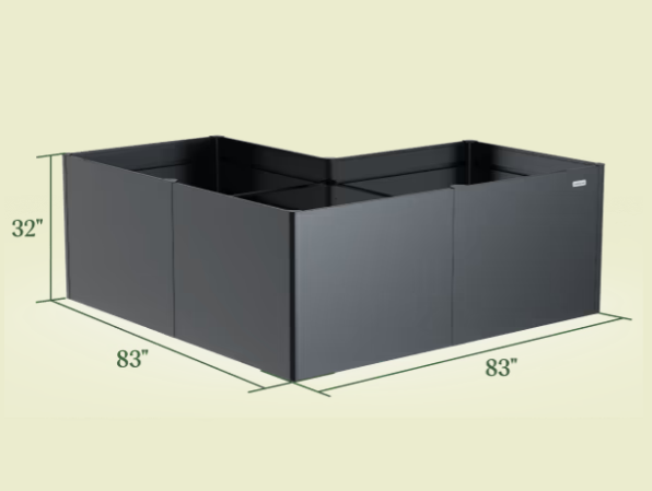 modern L shaped garden bed installed with soil & fertilizer included.