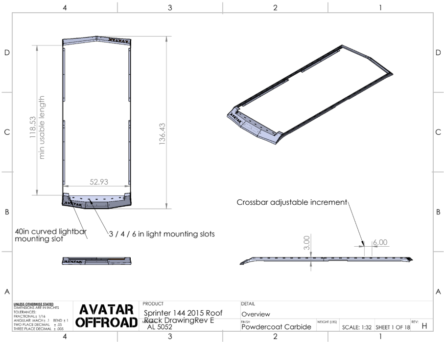 Ultra Rack roof rack for Sprinter Vans, avatar offroad; aluminum rack with mounting slots on Tampa Home & Garden Store