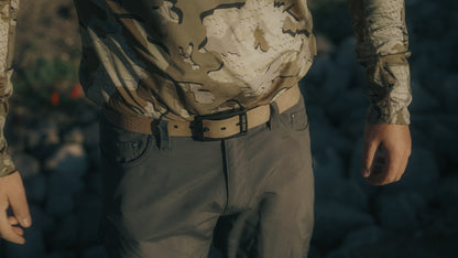 Lightweight Ridge Belt in tan with embossed pattern and black buckle on Tampa Home & Garden Store