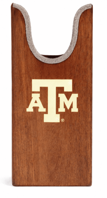 Texas A&M boot jack by Ryan's Woodworking, wooden boot pull with brown finish and TAM logo on Tampa Home & Garden Store