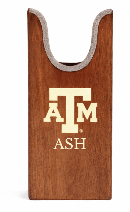 Boot jack in ash wood with Texas A&M logo, U-shaped top, grey felt edge on Tampa Home & Garden Store