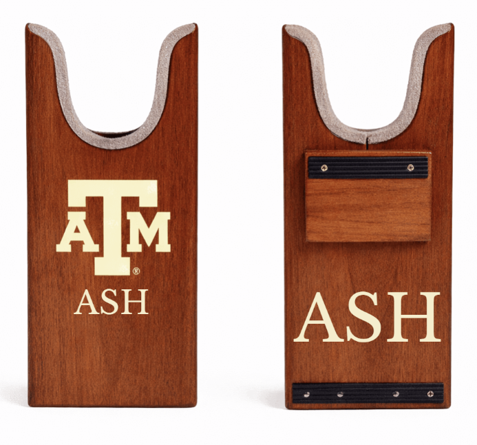 Pair of Texas A&M Boot Jacks by Ryan's Woodworking, wooden boot pulls with AM logo and ASH text on Tampa Home & Garden Store