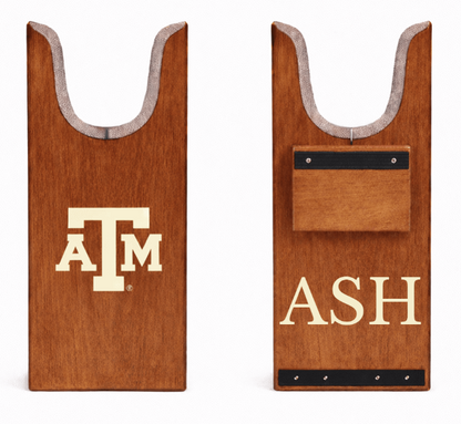 Boot jack by Ryan's Woodworking, wooden boot pulls with Texas A&M logo front and ash back on Tampa Home & Garden Store