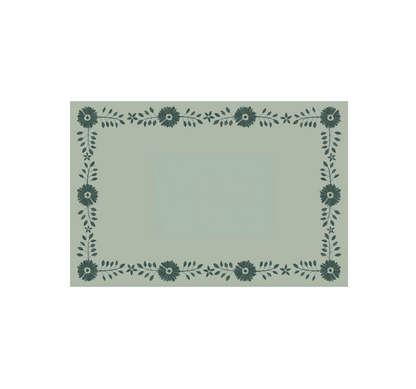 Josephine Daisy Paper Placemat Pad pale sage placemat with teal floral border Pavilion Paper on Tampa Home & Garden Store