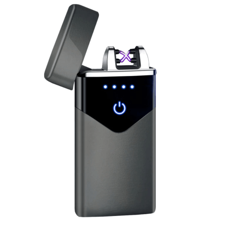 Stevvex dual arc USB electric lighter with LED screen, windproof metal body on Tampa Home & Garden Store