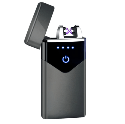 Stevvex dual arc USB electric lighter with LED screen, windproof metal body on Tampa Home & Garden Store