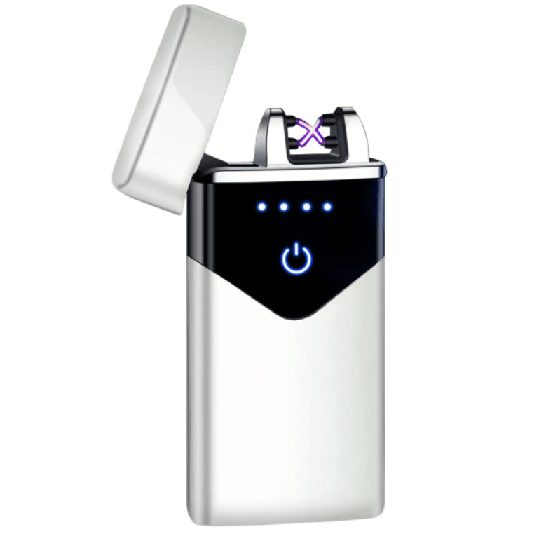 Stevvex dual-arc USB lighter with LED screen, touch ignition, windproof metal body on Tampa Home & Garden Store