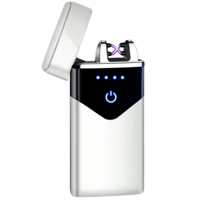 Stevvex dual-arc USB lighter with LED screen, touch ignition, windproof metal body on Tampa Home & Garden Store