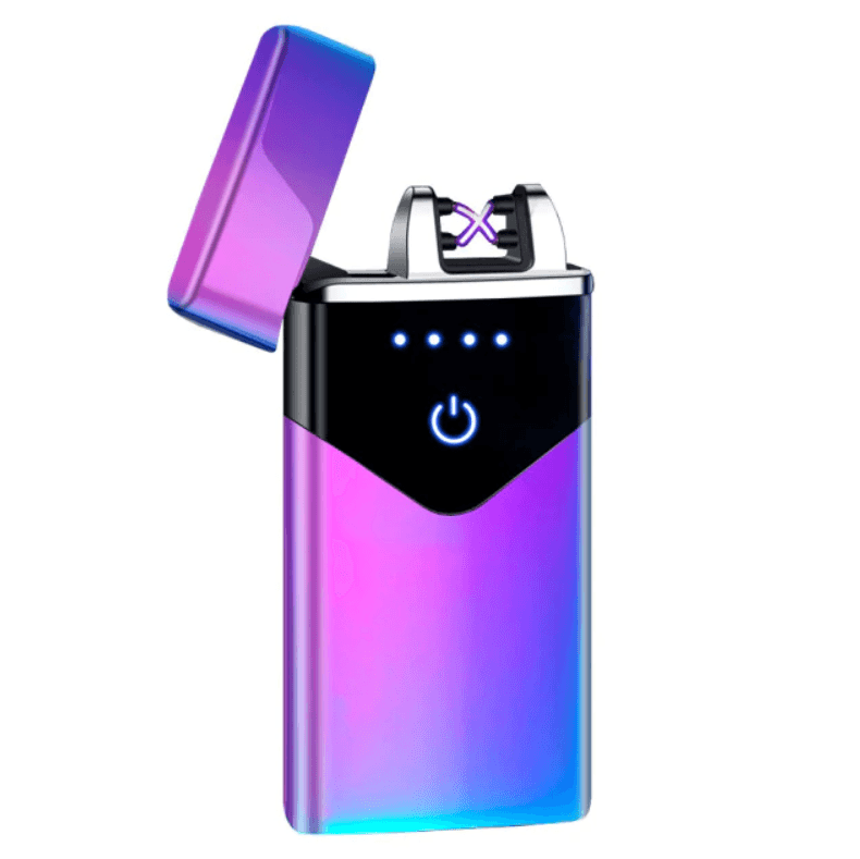 Modern dual-arc USB lighter Stevvex with LED screen gradient purple blue metal finish on Tampa Home & Garden Store