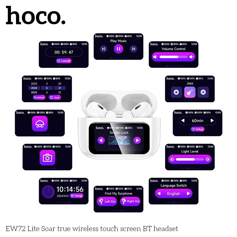 HOCO EW72 Lite wireless touch screen BT headset white earbuds with charging case on Tampa Home & Garden Store