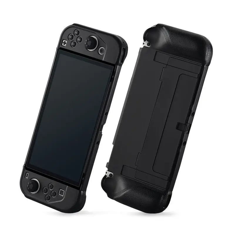 Nintendo Switch OLED case, black silicone with textured grip, front/back views, FLIPSTYLEZLLC on Tampa Home & Garden Store