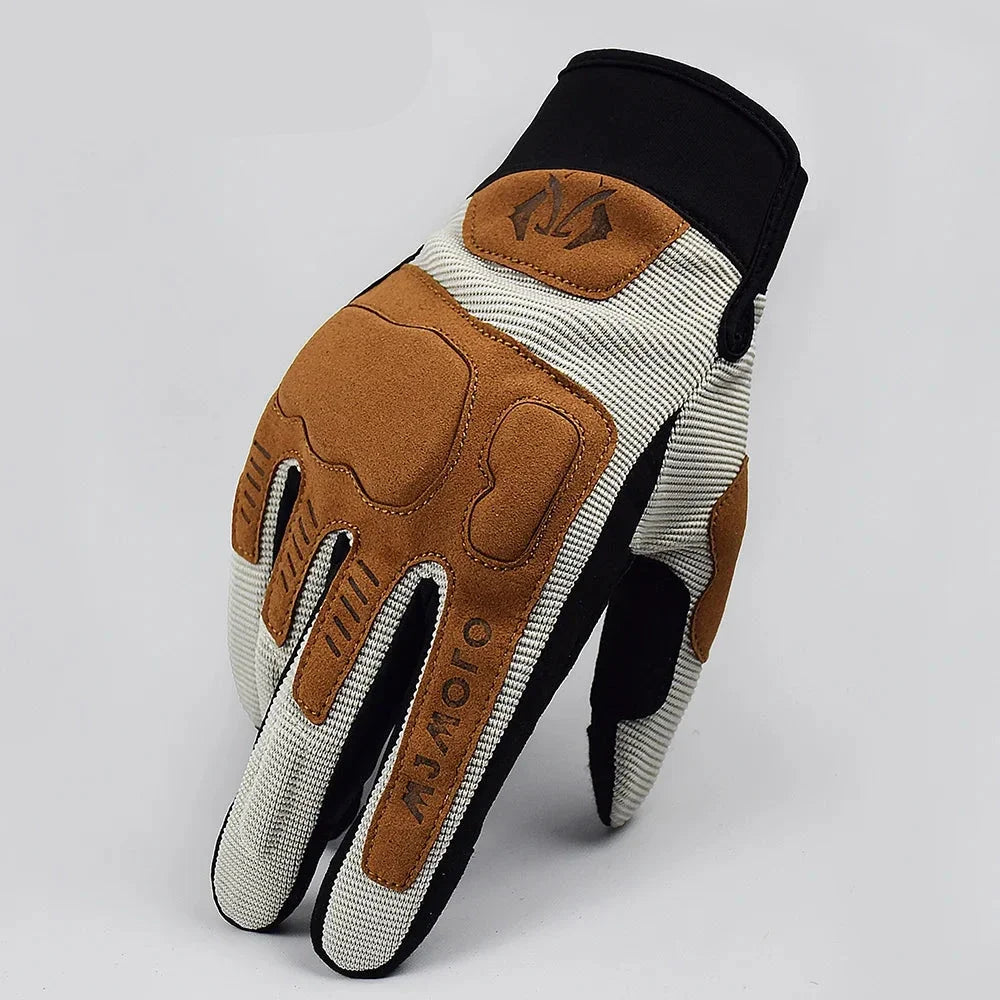 Dirtpaw Race Motorcycle Gloves tan leather padding over white mesh with black cuff for motocross on Tampa Home & Garden Store