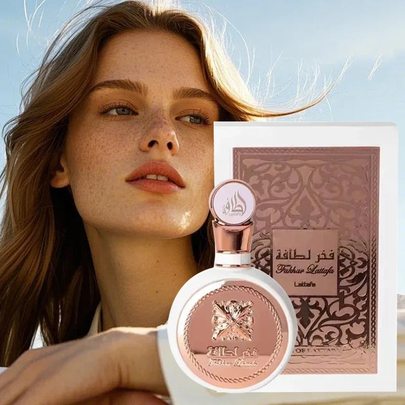 Silcy Skin 100ML luxury perfume for women with rose-gold cap beside ornate box on Tampa Home & Garden Store