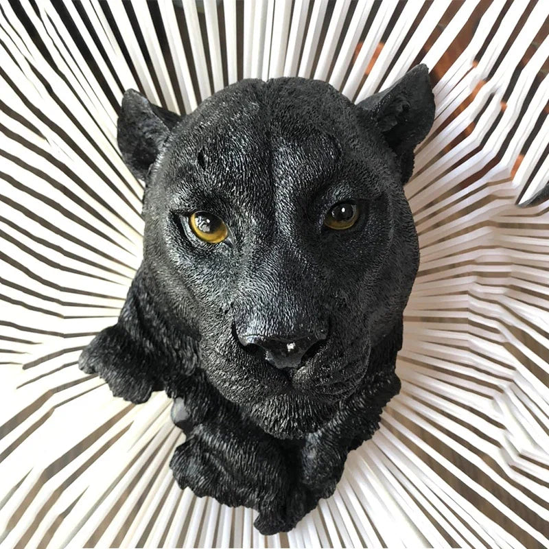 Panther head wall sculpture, black textured finish with amber eyes, Perfecsy decor on Tampa Home & Garden Store