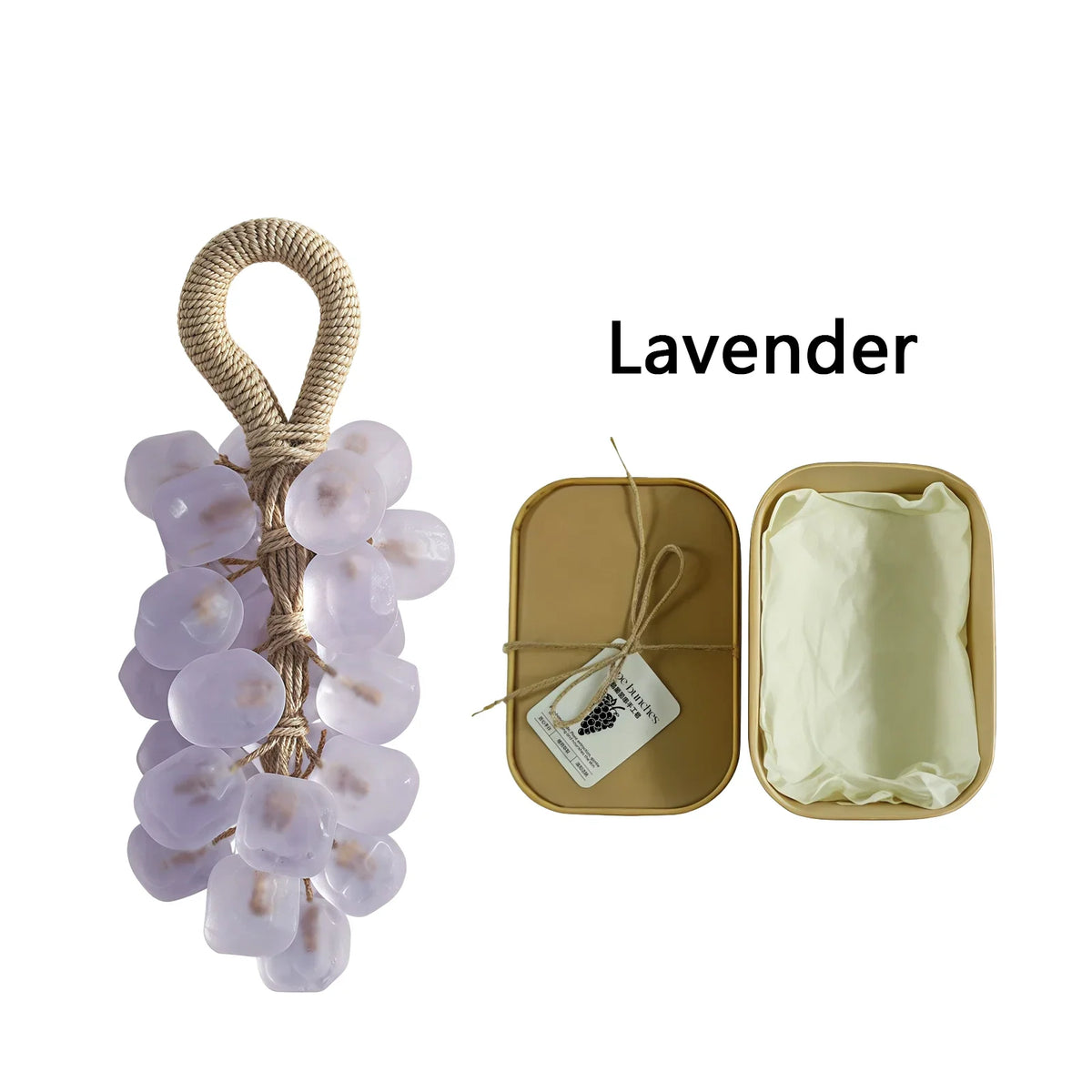 Grape hand soap Silcy Skin; handmade bars in tin with parchment, grape accent on Tampa Home & Garden Store