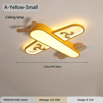 Decorbites Kids Airplane Pendant Light in yellow metal with wood accents LED ceiling lamp on Tampa Home & Garden Store