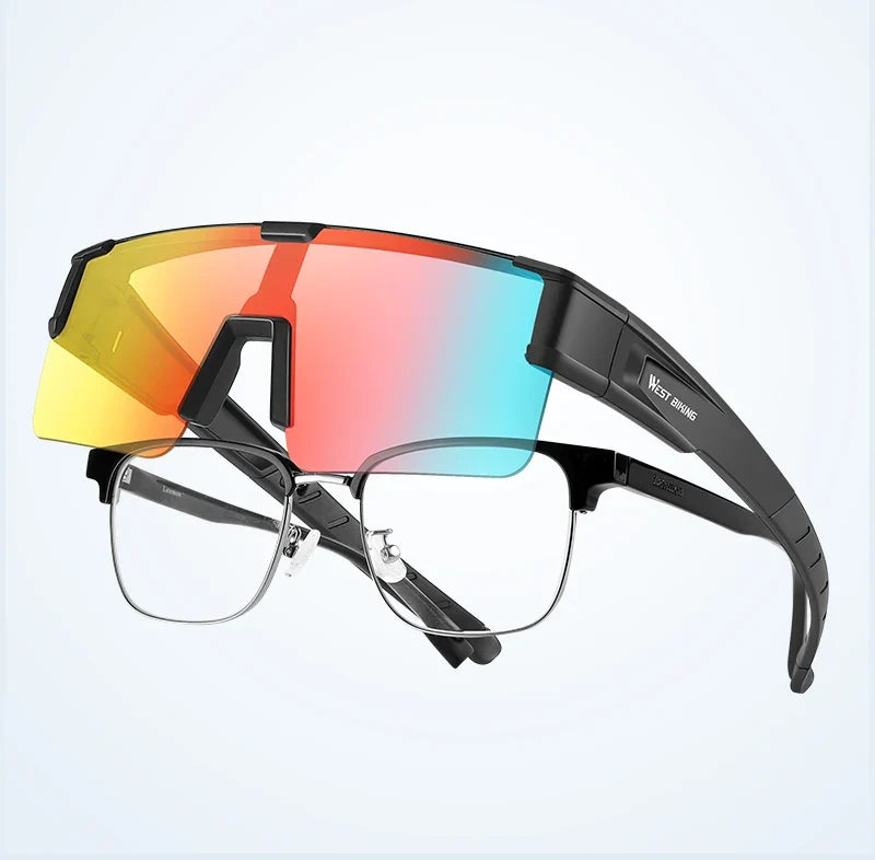 WEST BIKING cycling glasses with photochromic UV400 mirrored shield lenses, black frame on Tampa Home & Garden Store
