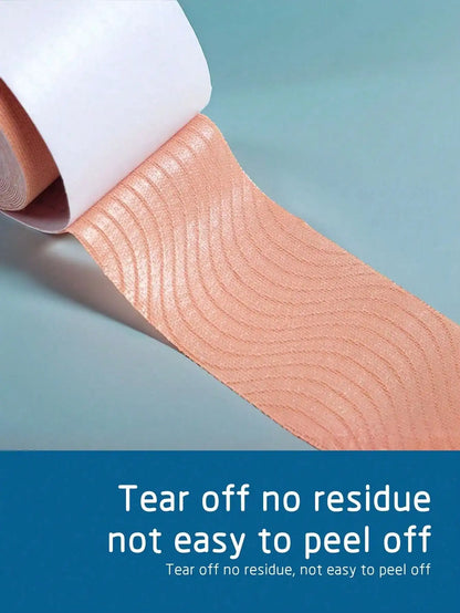Invisible Chest Lifting Patch by Silcy Skin, peach nude soft tape being peeled from backing on Tampa Home & Garden Store