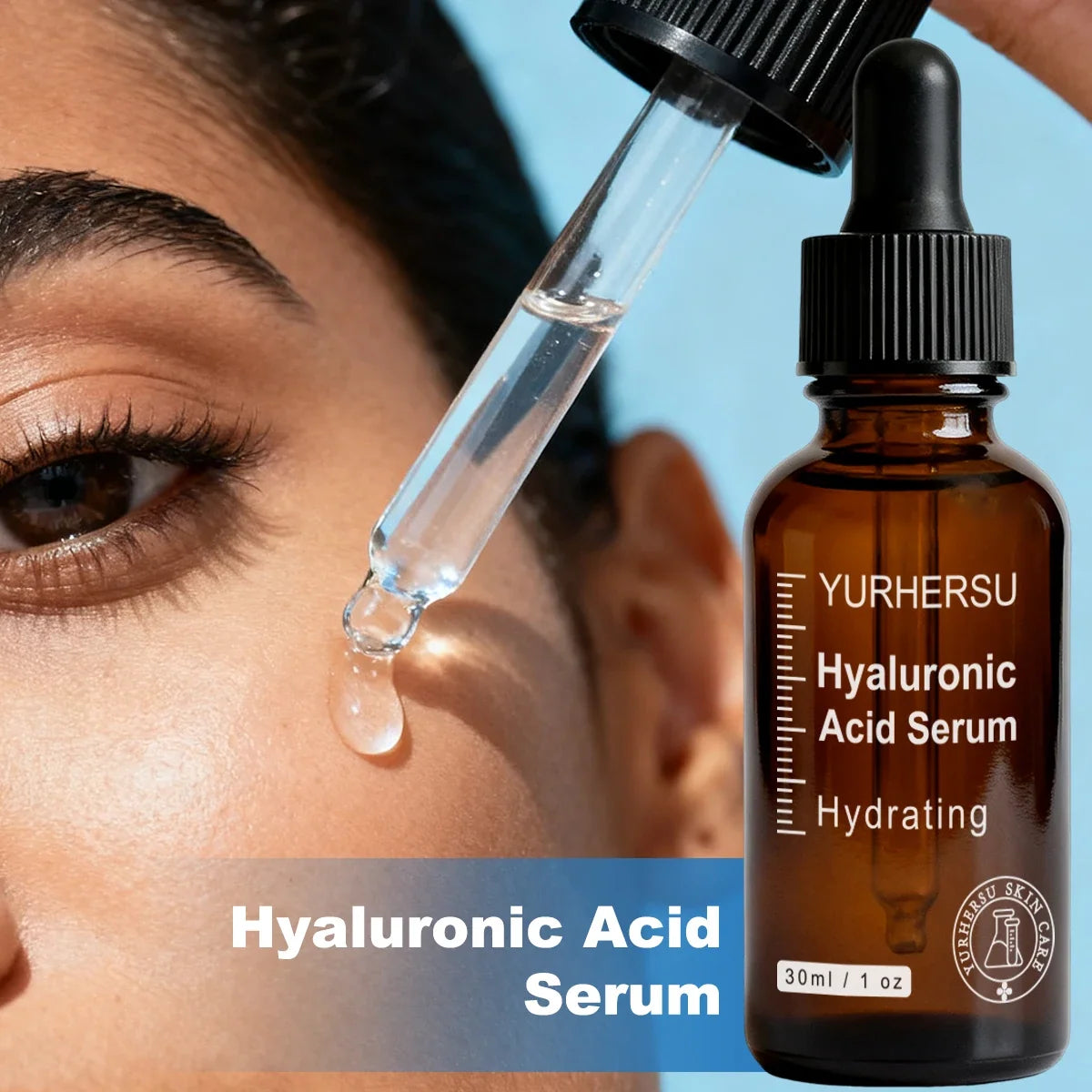 YURHERSU Hyaluronic Acid Serum dropper bottle, amber glass, 30ml / 1oz, hydrating skincare on Tampa Home & Garden Store
