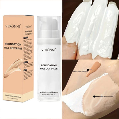 White liquid foundation bottle with beige Veronni box and color-match swatches on Tampa Home & Garden Store