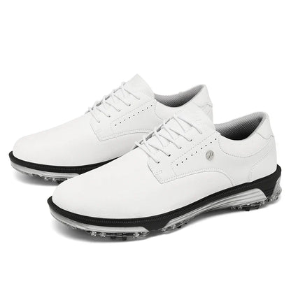 Men's golf shoes EstaliosFit, white leather waterproof outdoor walking sneakers, pair on Tampa Home & Garden Store