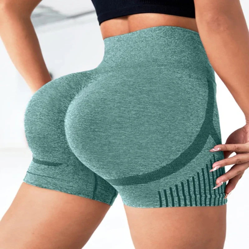 Women's high-waist seamless yoga shorts by UpTrend Deals in teal heather, quick-dry fabric on Tampa Home & Garden Store